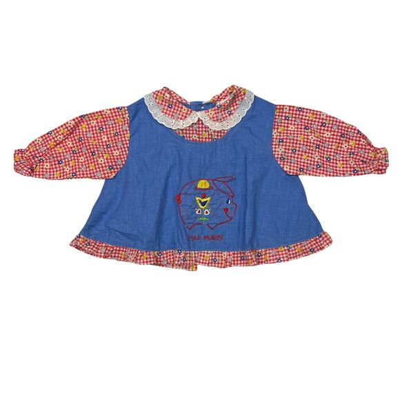 Vintage Other - VTG Mad Money Piggy Bank Pinafore Apron Dress Babydoll Top Baby Girls M 3T-4T